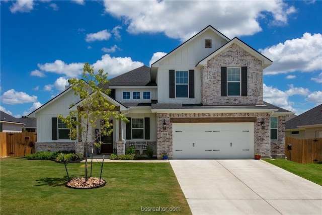 craftsman-style home featuring a garage and a front lawn