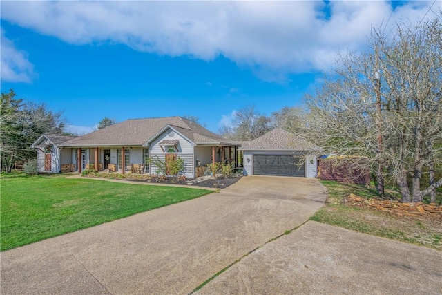 ranch-style house featuring a front yard and driveway