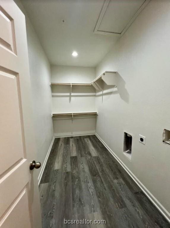 1305 W Villa Maria Rd Unit D107, Bryan, TX 77801 - washroom with hookup for an electric dryer, baseboards, hookup for a washing machine, wood finished floors, and recessed lighting
