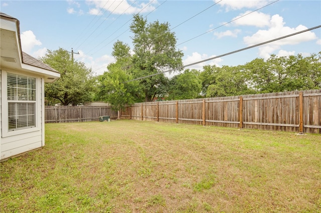 view of yard with a fenced backyard