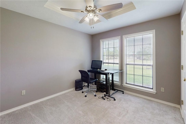 3900 Puffin Way, College Station, TX 77845 - office area featuring carpet, baseboards, and ceiling fan