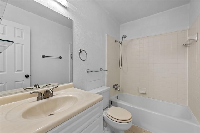 full bathroom with tile patterned flooring, vanity, toilet, and bathtub / shower combination