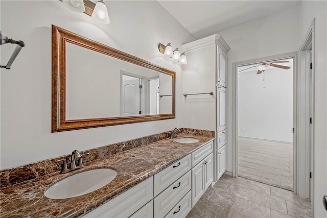 4662 Hidden Springs Way, College Station, TX 77845 - bathroom featuring double vanity and ceiling fan