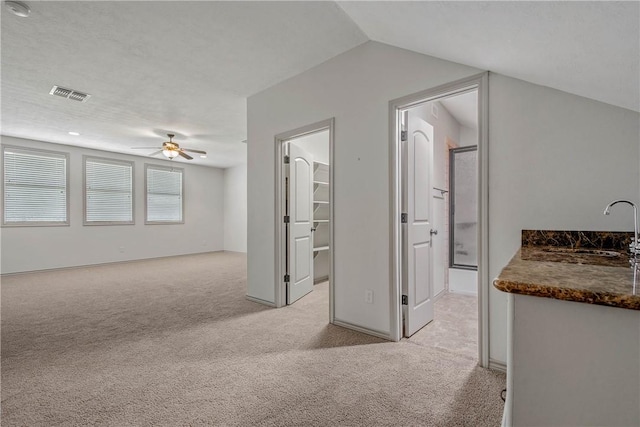 4662 Hidden Springs Way, College Station, TX 77845 - corridor featuring a sink, light colored carpet, and vaulted ceiling