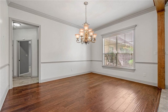 4662 Hidden Springs Way, College Station, TX 77845 - unfurnished room with wood-type flooring, a chandelier, ornamental molding, and baseboards