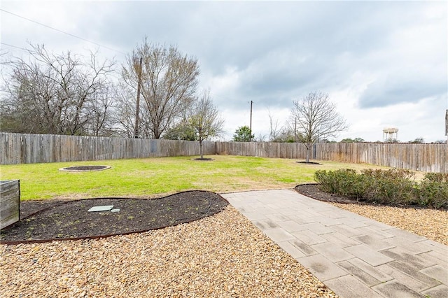 view of yard featuring a patio area and a fenced backyard