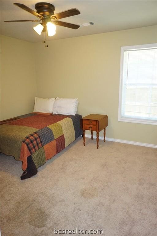 bedroom featuring carpet flooring and ceiling fan