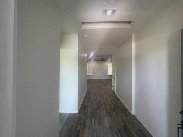 2303 White Wing Dr, Navasota, TX 77868 - hall featuring dark wood-style floors and baseboards