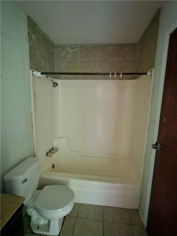 full bathroom featuring tile patterned flooring, vanity, shower / tub combination, and toilet