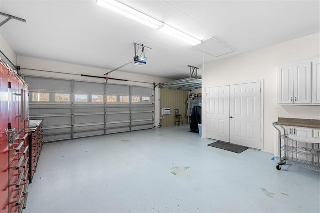 garage with a garage door opener