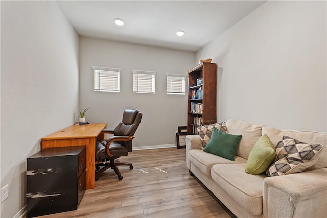 6317 Daytona Dr, College Station, TX 77845 - office featuring baseboards, light wood-type flooring, and recessed lighting