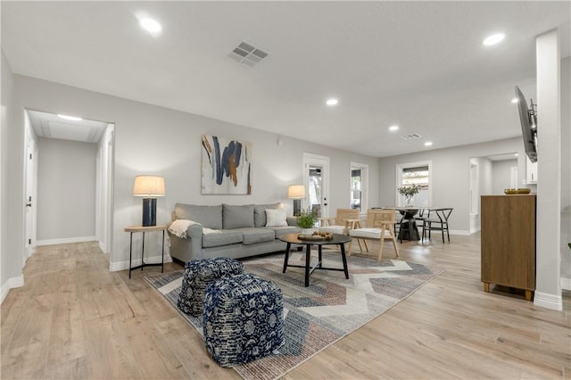 living room with light wood-type flooring