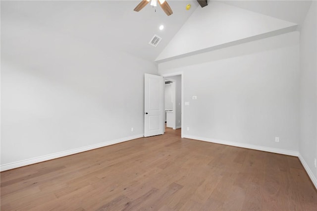 13291 Hopes Creek Rd, College Station, TX 77845 - spare room with a ceiling fan, high vaulted ceiling, baseboards, wood finished floors, and beam ceiling