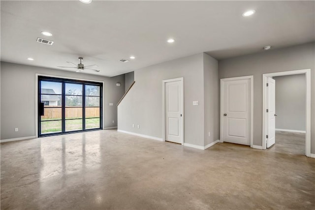 unfurnished living room featuring ceiling fan