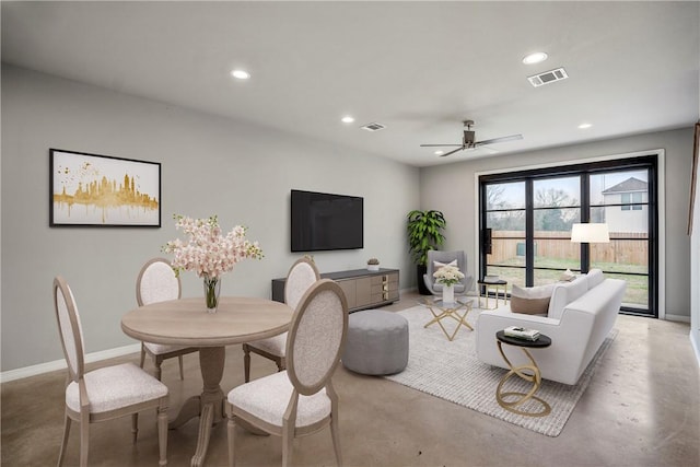 living room featuring ceiling fan