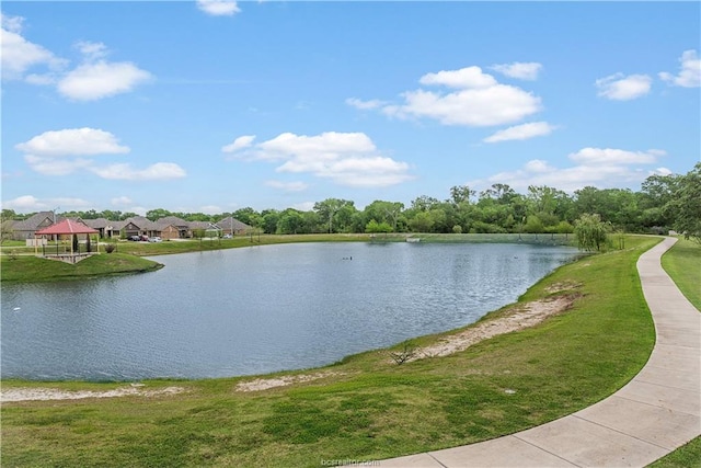 water view with a gazebo and a residential view