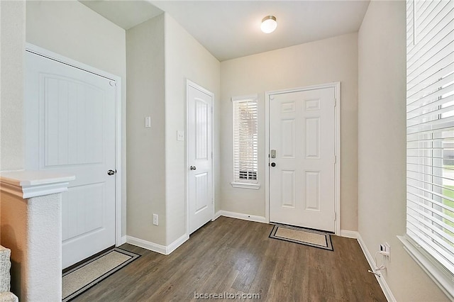 entryway with dark hardwood / wood-style flooring