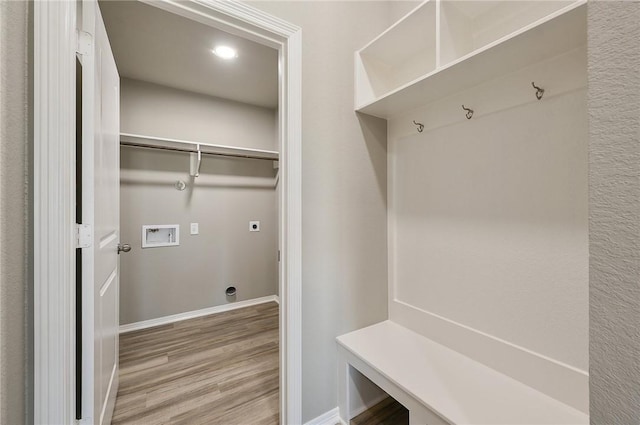 mudroom with hardwood / wood-style flooring