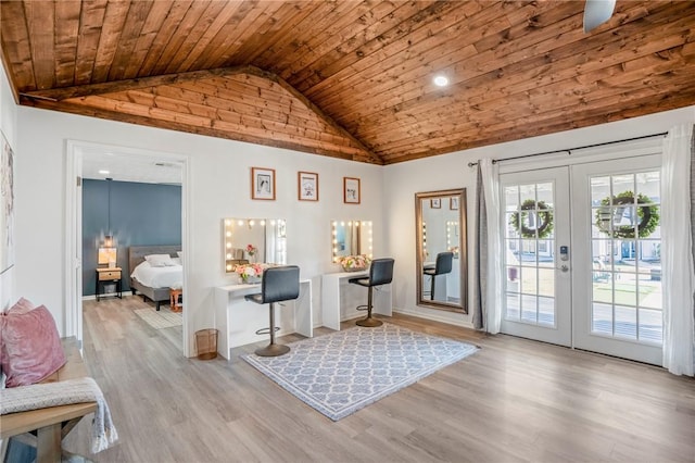 6191 Bethel Cemetery Rd, North Zulch, TX 77872 - foyer featuring wood ceiling, lofted ceiling, wood finished floors, and french doors