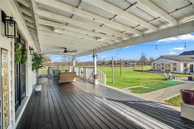 6191 Bethel Cemetery Rd, North Zulch, TX 77872 - deck featuring a yard and ceiling fan