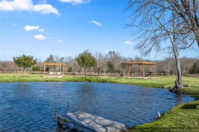 6191 Bethel Cemetery Rd, North Zulch, TX 77872 - dock featuring a pergola, a yard, and a water view