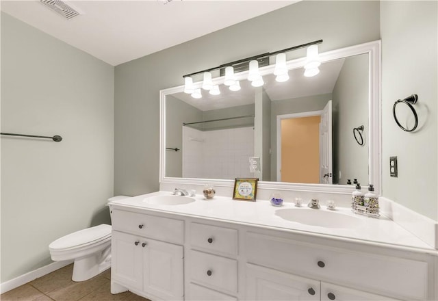 bathroom with double vanity, tile patterned flooring, a sink, and visible vents