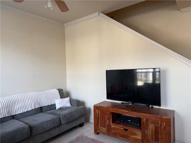 152 Forest Dr, College Station, TX 77840 - living area with a ceiling fan and crown molding