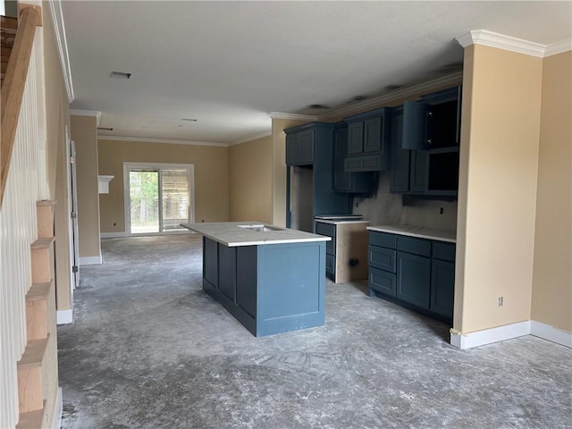 807 S Coulter Dr, Bryan, TX 77803 - kitchen with ornamental molding, a kitchen island, and open floor plan