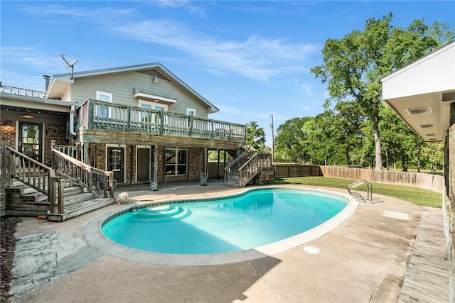 2355 Jackson League Cir, Brenham, TX 77337 - view of swimming pool featuring stairway, a deck, and a patio