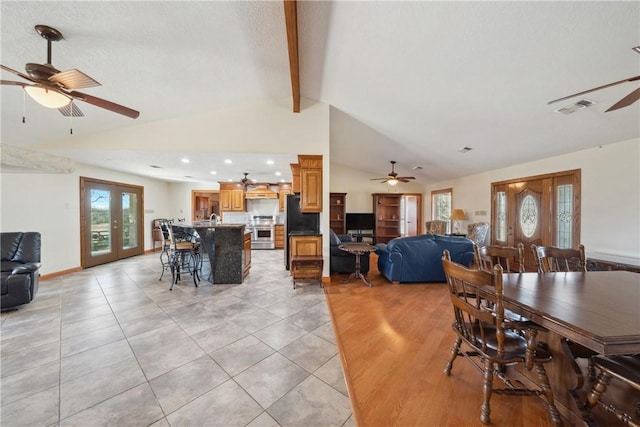 22349 Fm 359th Rd, Hempstead, TX 77445 - dining area with a ceiling fan, healthy amount of natural light, light tile patterned floors, and recessed lighting