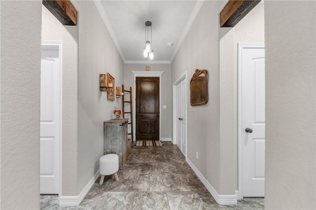 4004 Wild Creek Ct, College Station, TX 77845 - corridor featuring crown molding and baseboards