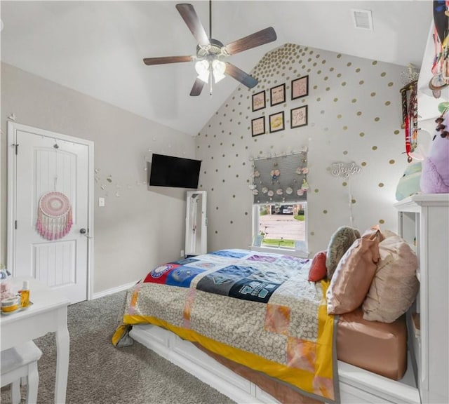 4004 Wild Creek Ct, College Station, TX 77845 - bedroom with lofted ceiling, carpet floors, and ceiling fan