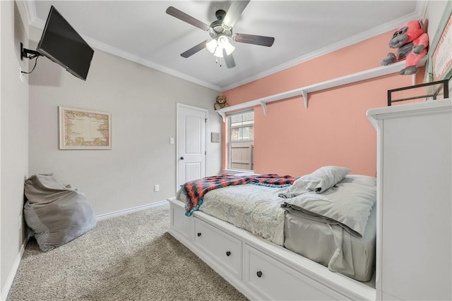 4004 Wild Creek Ct, College Station, TX 77845 - carpeted bedroom with ornamental molding and a ceiling fan