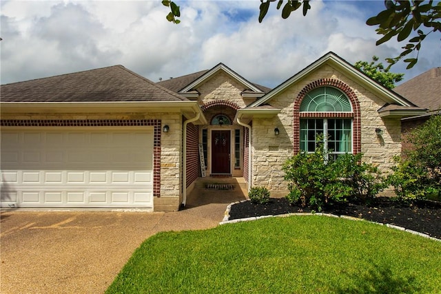 view of front of property with a garage and a front yard