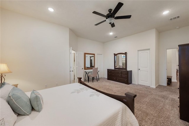 bedroom featuring ceiling fan and carpet floors