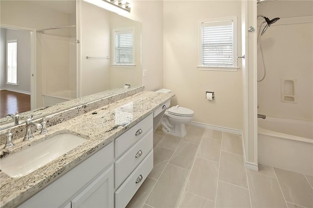 full bathroom featuring toilet, vanity, and plenty of natural light