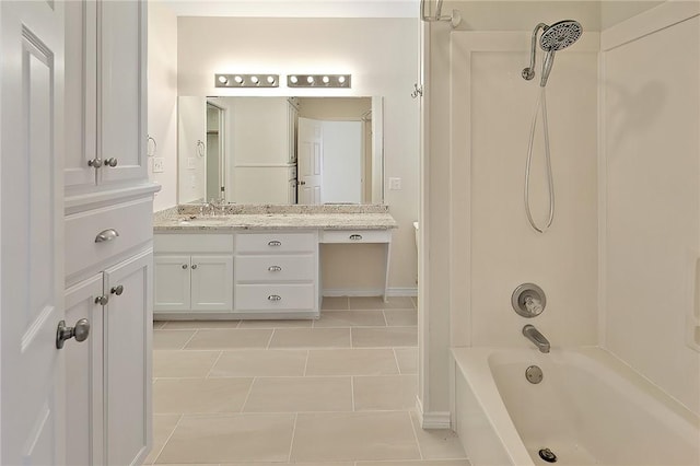 bathroom featuring vanity, shower / washtub combination, and tile patterned flooring