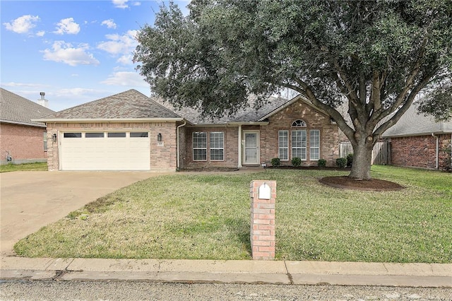 ranch-style house with a front lawn and a garage