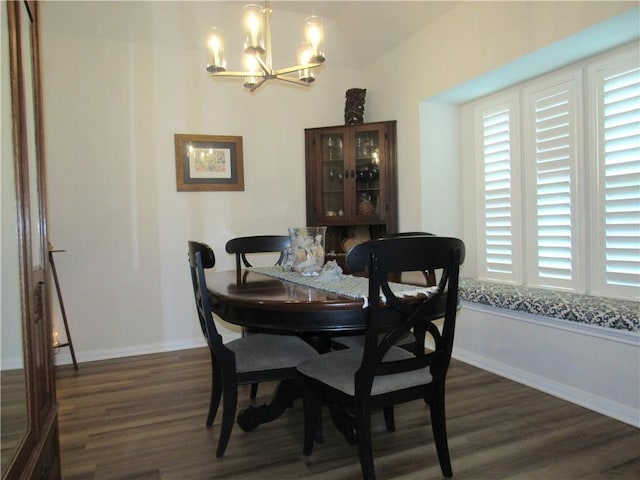 dining room featuring a healthy amount of sunlight, an inviting chandelier, and dark wood-style floors
