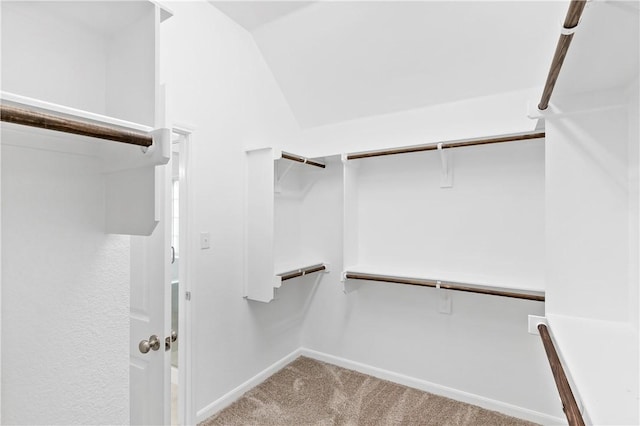 spacious closet with carpet floors and lofted ceiling