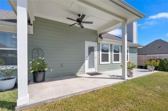 view of patio / terrace featuring ceiling fan