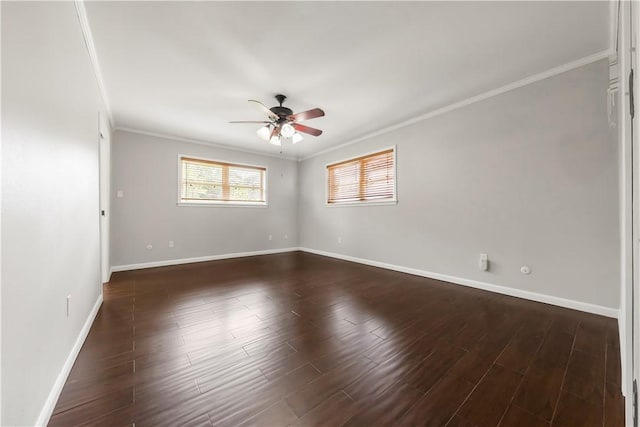 3614 Oak Ridge Dr, Bryan, TX 77802 - empty room with ceiling fan, crown molding, and dark wood-style floors