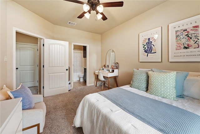 3015 Towers Pkwy, College Station, TX 77845 - bedroom with carpet floors, ceiling fan, and ensuite bath