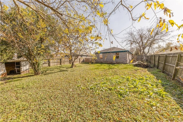 view of yard with a storage unit