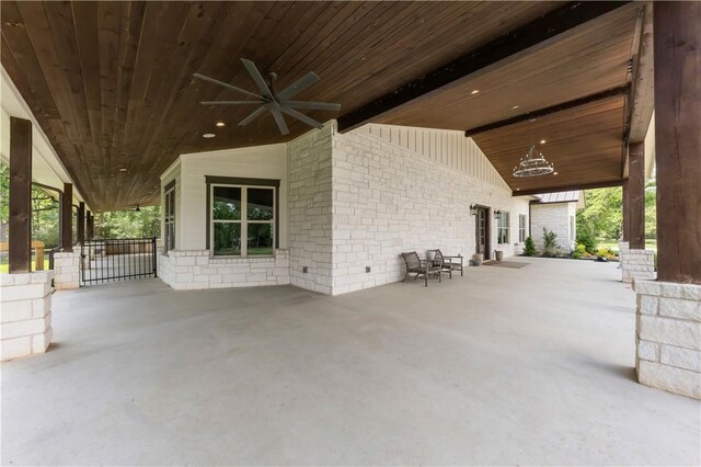 view of patio featuring ceiling fan