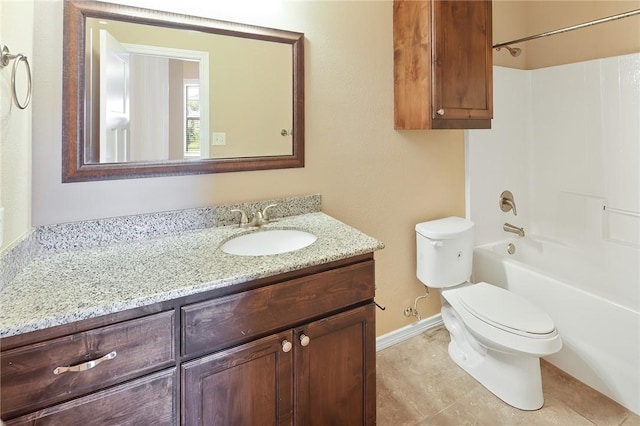 full bathroom featuring tile patterned floors, vanity, shower / bath combination, and toilet