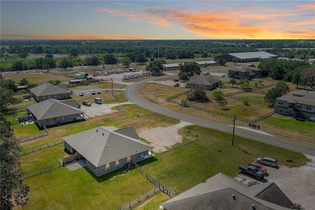 view of aerial view at dusk