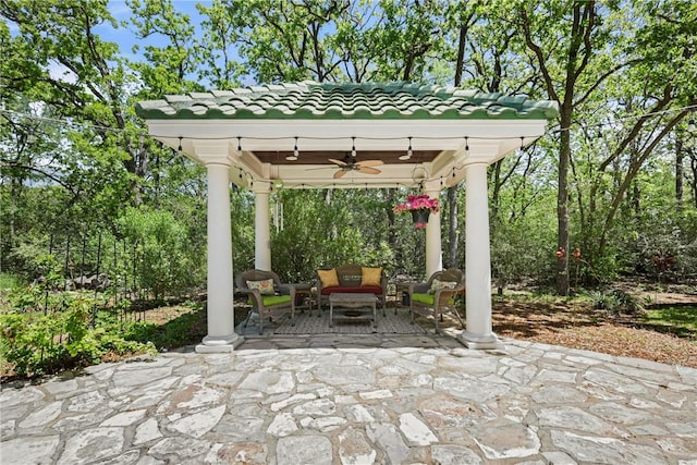4304 Newcastle Ct, Bryan, TX 77802 - view of patio / terrace with a ceiling fan and an outdoor hangout area