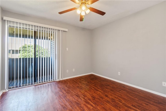 unfurnished room featuring wood-type flooring and ceiling fan