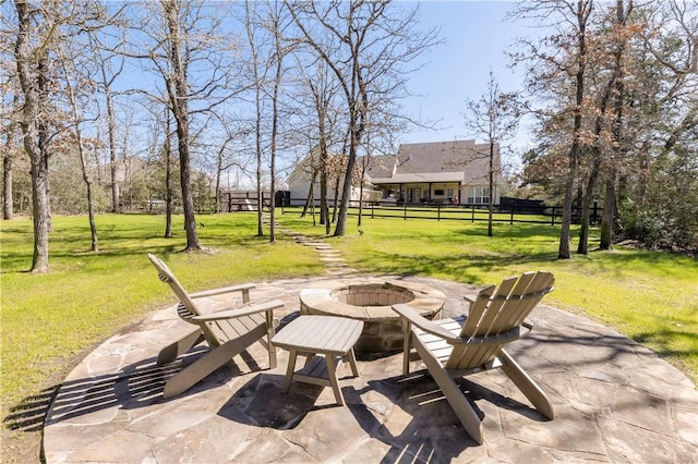 view of patio / terrace featuring an outdoor fire pit